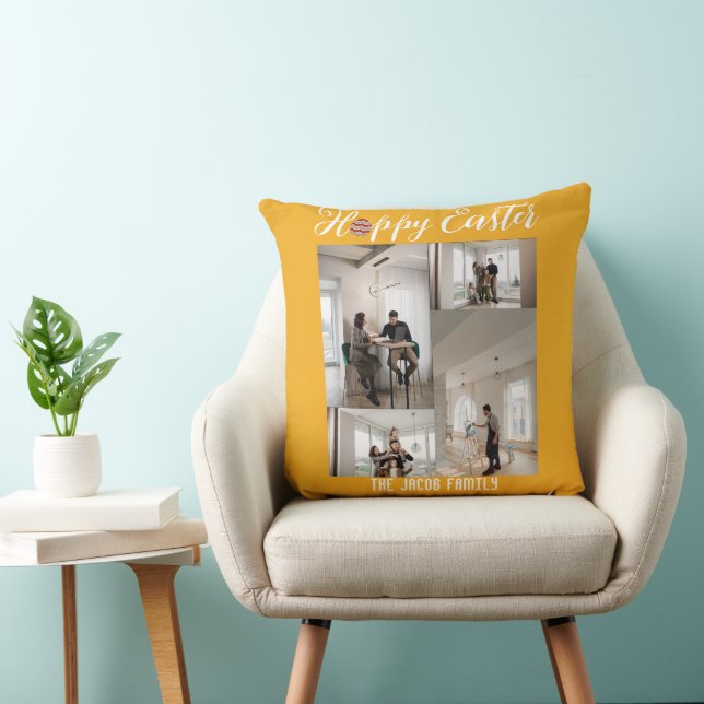 Happy Easter family, easter four photo collage Cushion (Chair)