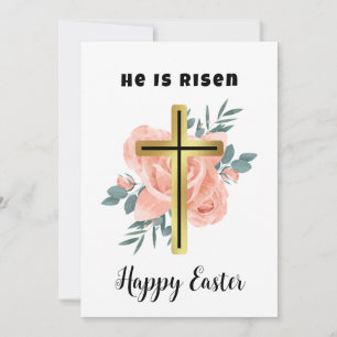 Happy Easter family,floral and cross christian Holiday Card