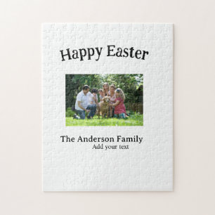 Happy Easter family photo name text reunion simple Jigsaw Puzzle