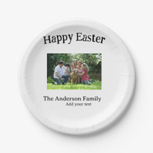 Happy Easter family photo name text reunion simple Paper Plate