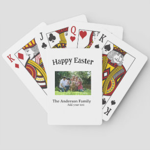 Happy Easter family photo name text reunion simple Playing Cards