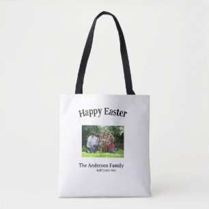 Happy Easter family photo name text reunion simple Tote Bag