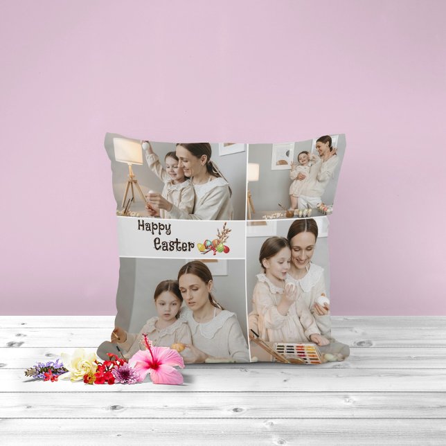 Happy Easter Family Photo Throw Pillow (Creator Uploaded)