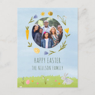 Happy Easter Family Photo Watercolor postcard