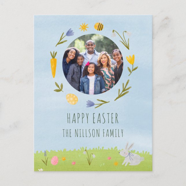 Happy Easter Family Photo Watercolor postcard (Front)