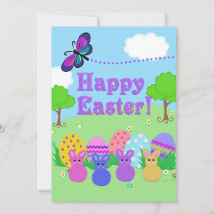 Happy Easter! Felt Look Eggs and Bunnies Holiday Card