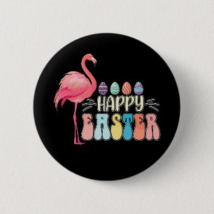 Happy Easter Flamingo Bunny Egg Basket 6 Cm Round Badge