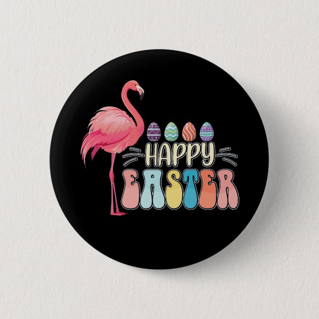 Happy Easter Flamingo Bunny Egg Basket 6 Cm Round Badge (Front)