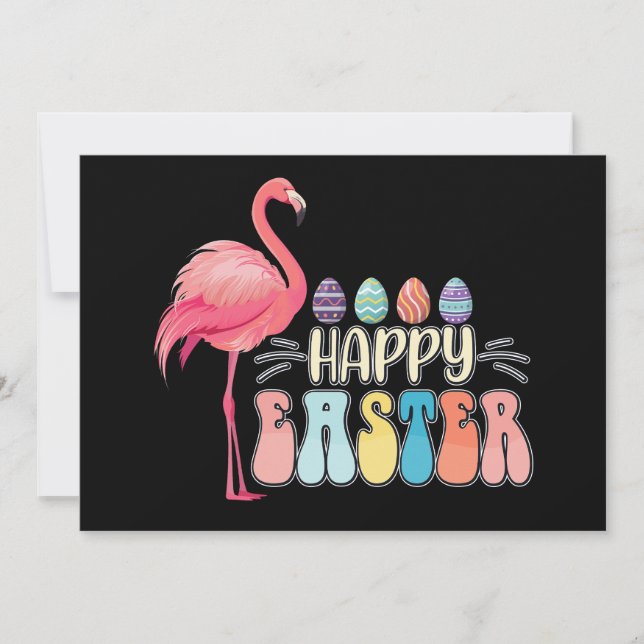 Happy Easter Flamingo Bunny Egg Basket Invitation (Front)
