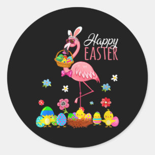 Happy Easter Flamingo With Easter Egg Bysket Hunti Classic Round Sticker