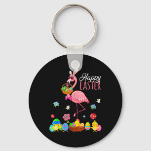 Happy Easter Flamingo With Easter Egg Bysket Hunti Key Ring