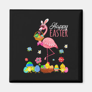 Happy Easter Flamingo With Easter Egg Bysket Hunti Magnet
