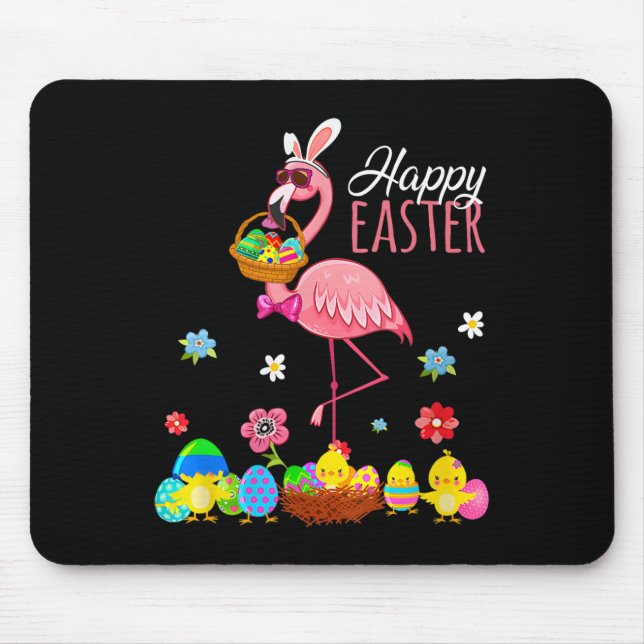 Happy Easter Flamingo With Easter Egg Bysket Hunti Mouse Mat (Front)