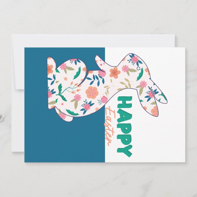 Happy Easter Floral Bunny Editable Greeting Card (Front)