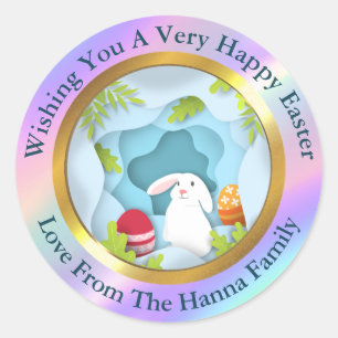Happy Easter - Floral Bunny & Eggs Favour Classic Round Sticker