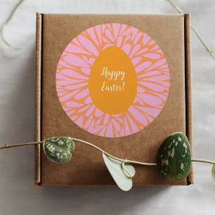 Happy Easter floral burst orange egg Classic Round Sticker