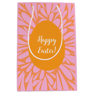 Happy Easter floral burst orange egg Medium Gift Bag