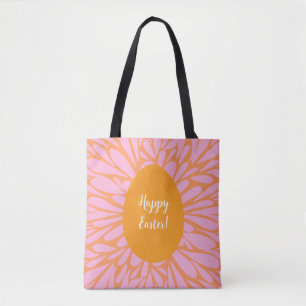 Happy Easter floral burst orange egg Tote Bag