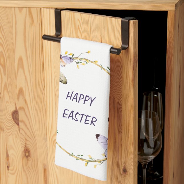 Happy Easter Floral Butterfly Wreath  Kitchen Towe Tea Towel (Thirds Fold)