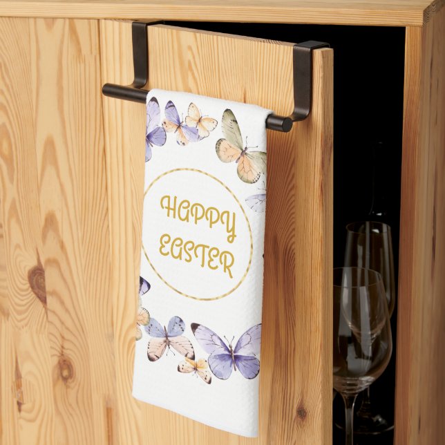 Happy Easter Floral Butterfly Wreath  Kitchen Towe Tea Towel (Thirds Fold)