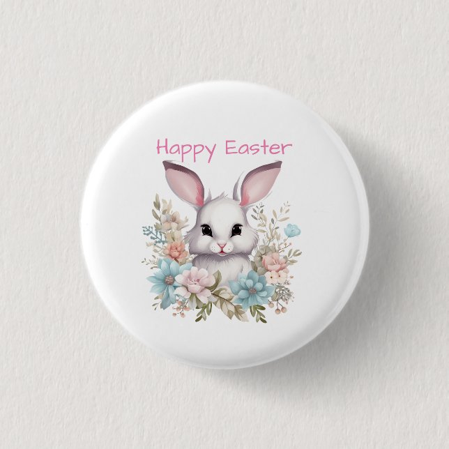 Happy Easter Floral Easter Bunny Rabbit 3 Cm Round Badge (Front)