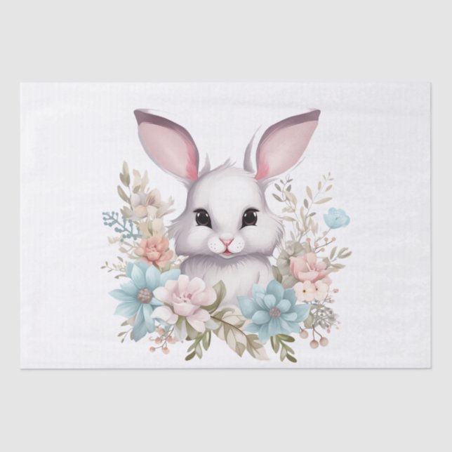 Happy Easter Floral Easter Bunny Rabbit Tissue Paper (Front)