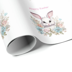 Happy Easter Floral Easter Bunny Rabbit Wrapping Paper