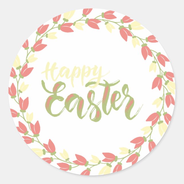 Happy Easter floral/flowers Classic Round Sticker (Front)