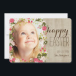 Happy Easter Floral | Linen Photo Greeting Card<br><div class="desc">A lovely photo card to celebrate Spring and Easter - this floral design features an abundance of pink and blush flowers,  pretty buds and green leaves in a frame around your photo.  All text can be customised easily to suit your greeting of choice!</div>
