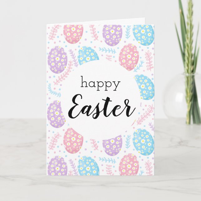 Happy Easter Floral Pastel Easter Eggs Card (Front)