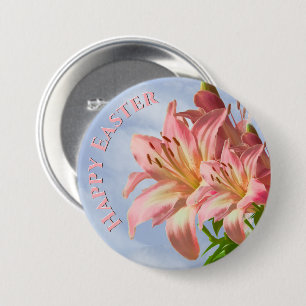 Happy Easter - Floral Photography Pink Easter Lily 7.5 Cm Round Badge