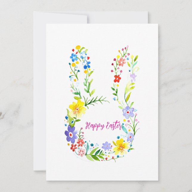Happy Easter floral rabbit Invitation (Front)