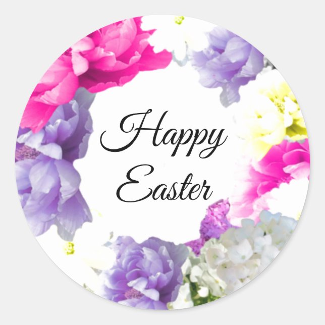 Happy Easter Floral Wreath Sticker (Front)