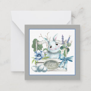 Happy Easter Flower Box Blue Bunny Rabbit Card