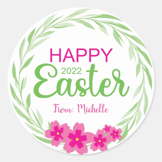Happy Easter Flower (Pink Green) Stickers (Front)