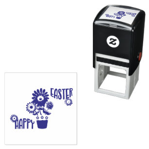 Happy Easter Flowerpot Custom Colours Self-inking Stamp