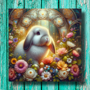Happy Easter Flowers Bunny Art Nouveau Easter Holiday Card