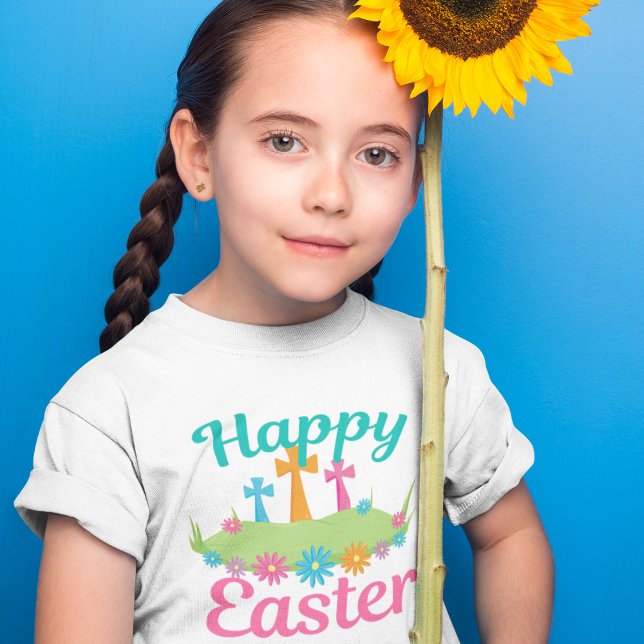 Happy Easter Flowers Christian Cross Cute Kids T-Shirt (Creator Uploaded)
