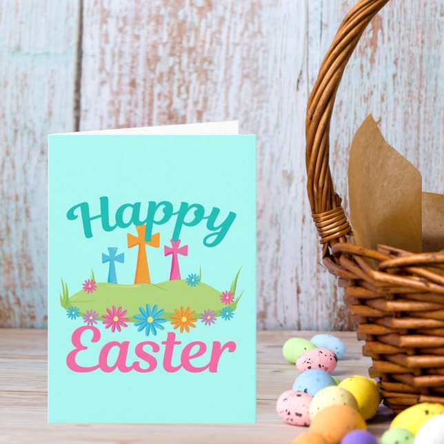 Happy Easter Flowers Religious Cross Card (Creator Uploaded)