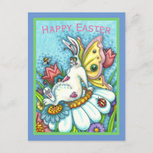 HAPPY EASTER FLUTTERBUN RABBIT, FUNNY BUNNY FAIRY POSTCARD