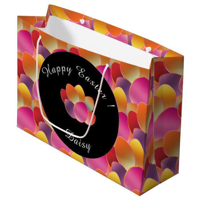  Happy Easter Foil Gradient Spring Colours Pattern Large Gift Bag (Front Angled)