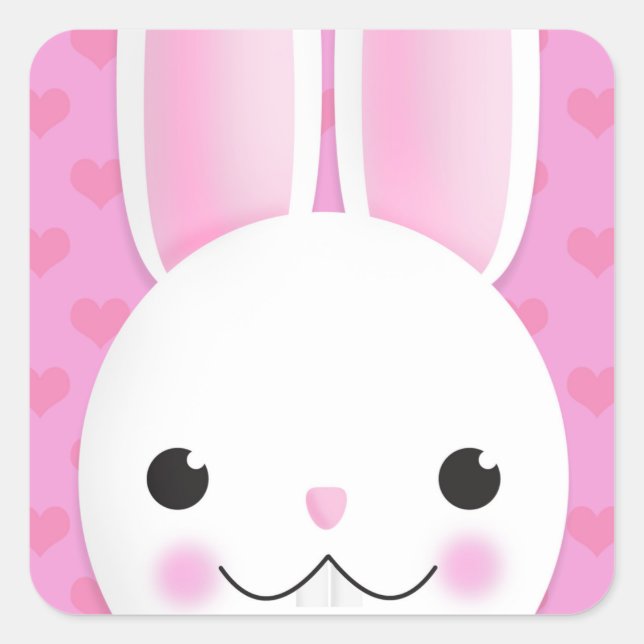 Happy Easter For Anyone Bunny Face With Hearts  Ho Square Sticker (Front)