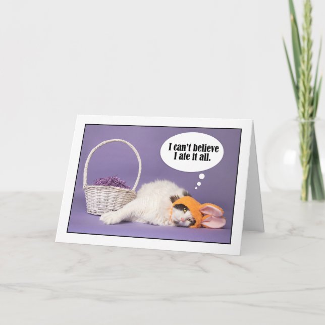 Happy Easter For Anyone Cat in Bunny Ears Holiday Card (Front)