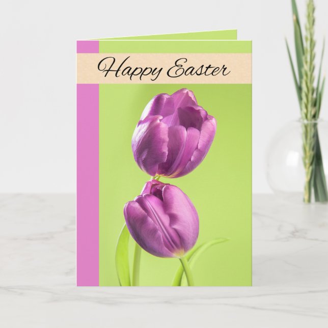 Happy Easter For Anyone Pretty Purple Tulips Photo Holiday Card (Front)