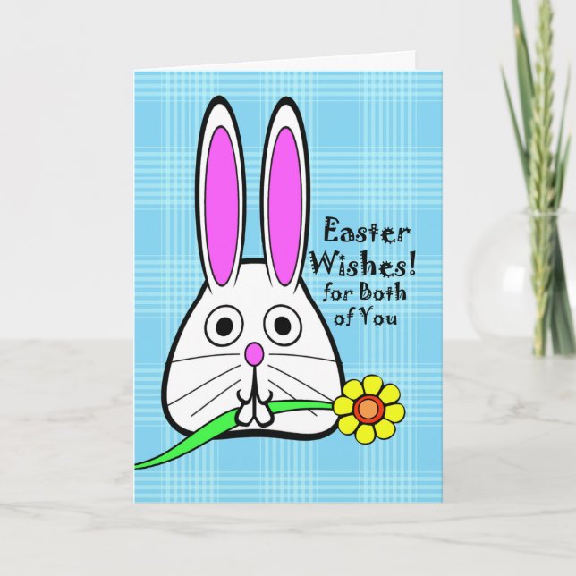 Happy Easter for Couple, Cute Bunny with Flower Holiday Card (Front)