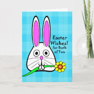 Happy Easter for Couple, Cute Bunny with Flower Holiday Card
