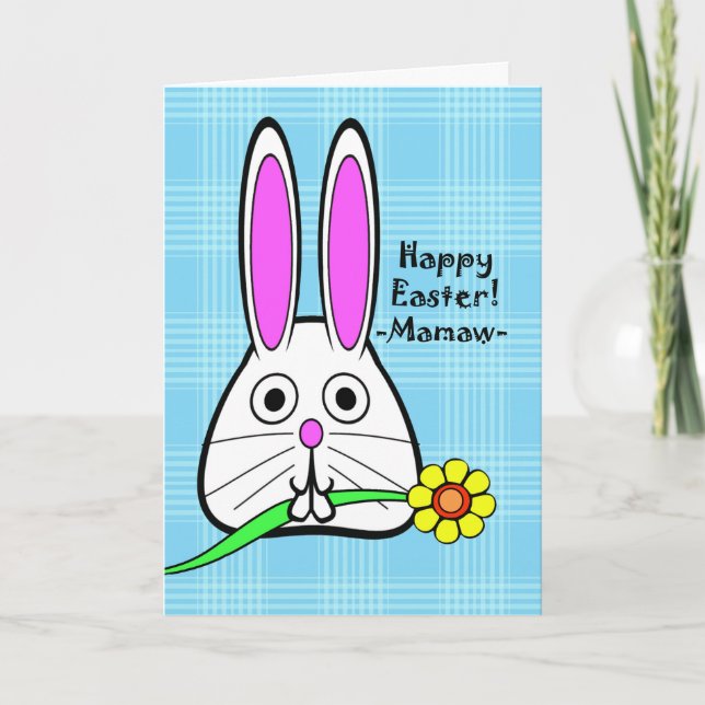 Happy Easter for Mamaw, Cute Bunny and Flower Holiday Card (Front)