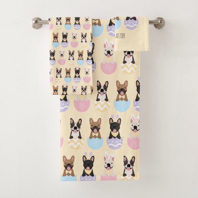 Happy Easter French Bulldog Pattern Bath Towel Set (Insitu)