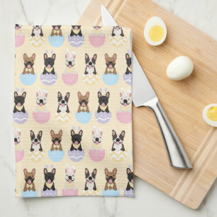 Happy Easter French Bulldog Pattern Tea Towel