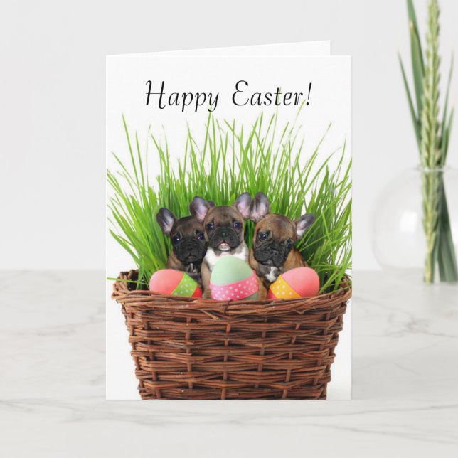 Happy Easter French bulldog puppies greeting card (Front)